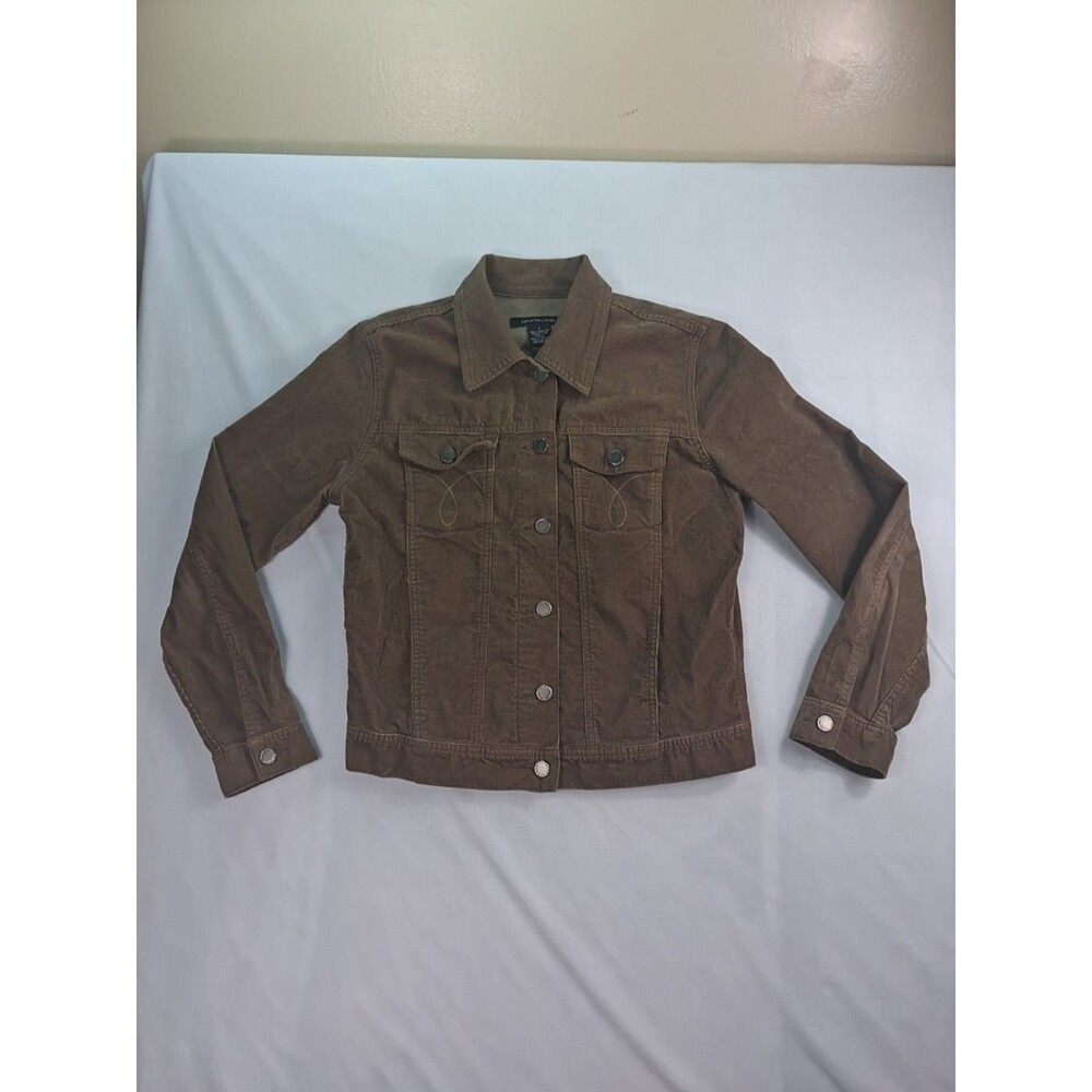 Calvin Klein Jeans Womens sz M Brown Corduroy Jacket Button Front Short Stretch
